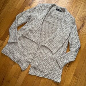 Irelandseye Sweater XXL Beige Merino Wool Open Front Cable Knit Cardigan Celtic